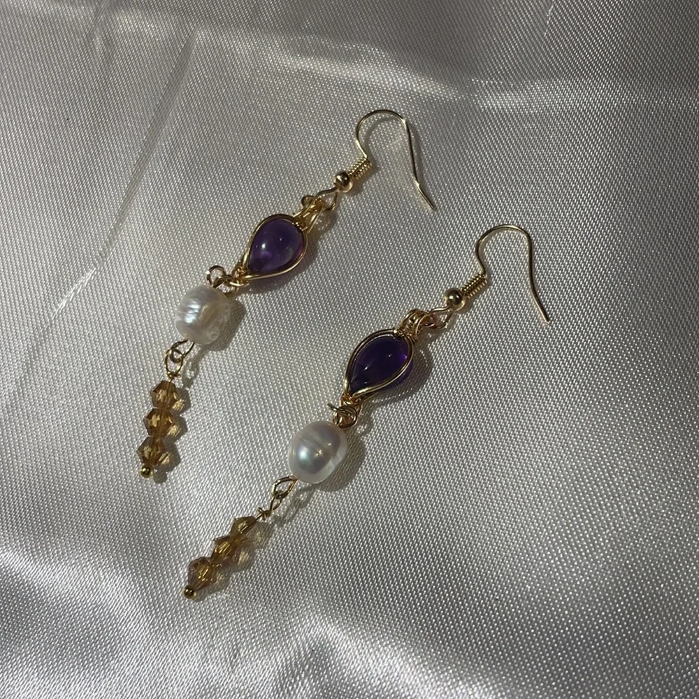 Handcrafted jewelry crystal pearls earrings gift for her - Picture 2 of 4